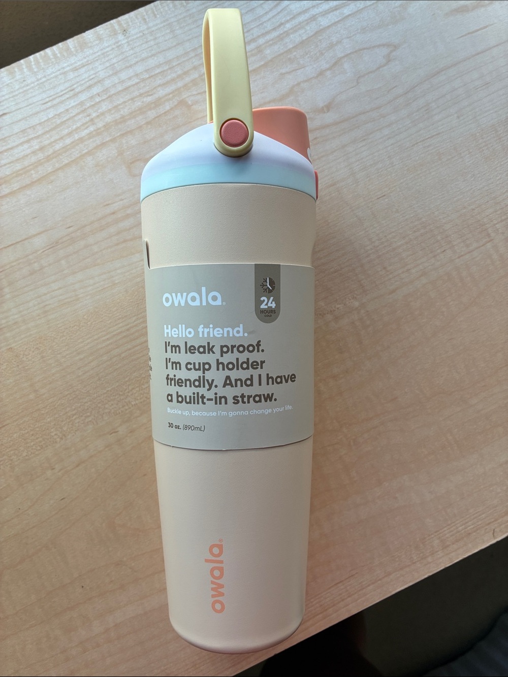 Owala Pastel Peach & Cream Insulated Water Bottle with Carry Handle